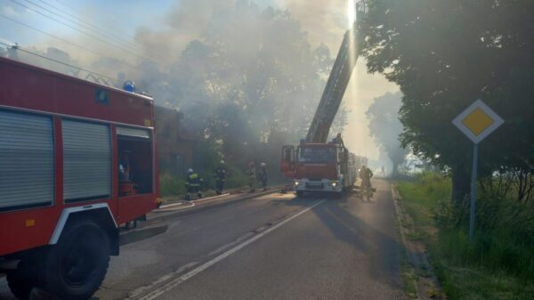 Pożar domu w Popielowie. Z pożarem walczy 7 jednostek straży z JRG i OSP.(Zdjęcia)