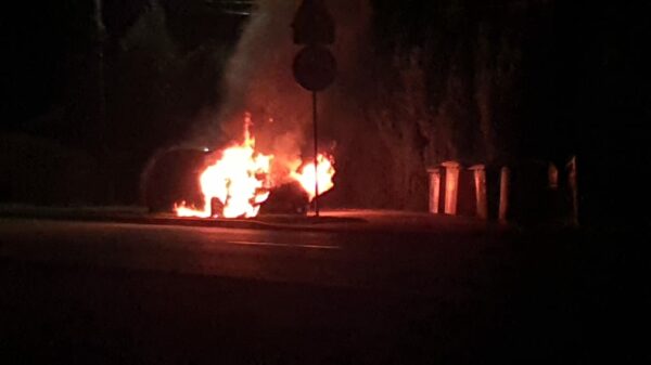 Pożar auta przy DK 39 w Lubszy w powiecie Brzeskim.