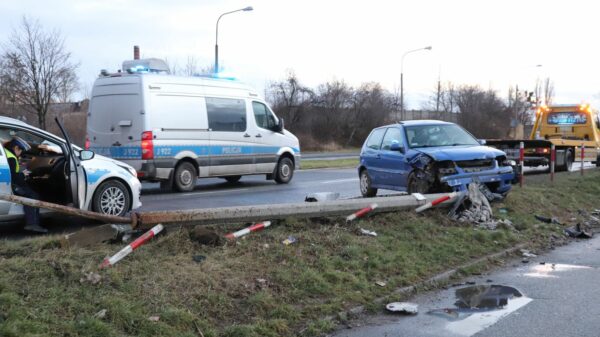 Pijana 22-latka wjechała w latarnię na ul. Wschodniej w Opolu. Nietrzeźwa pasażerka zabrana do szpitala.