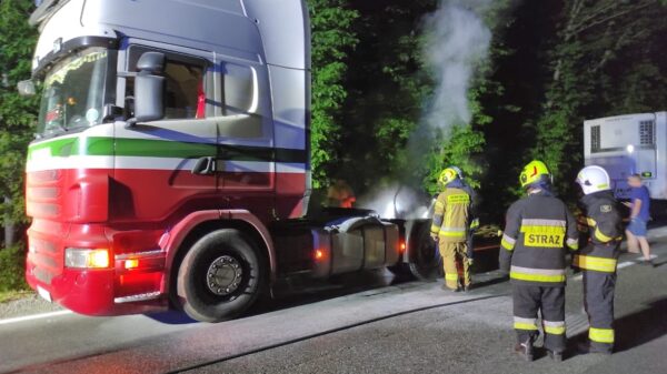 Pożar ciężarówki na DK45 w Jełowej. Na miejscu 3 zastępy straży.(Zdjecia&Wideo)