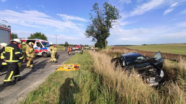 Zderzenie dwóch samochodów w miejscowości Kadłubiec. Poszkodowany 13-letni pasażer.(Zdjęcia)