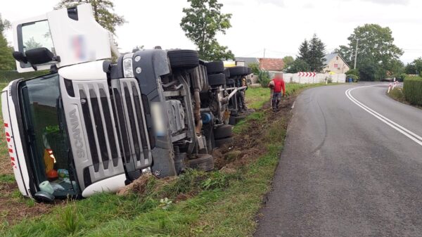 Wypadek ciężarówki pomiędzy Kłodzkiem a Kamienicą na DK 46.