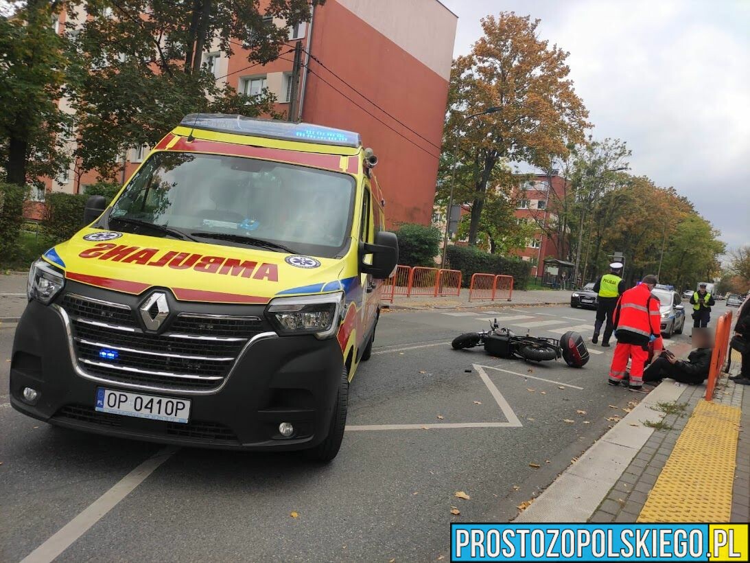 Ranny motocyklista na 1-go Maja w Opolu. Policjanci wyjaśniają okoliczności wypadku.(Zdjęcia&Wideo)