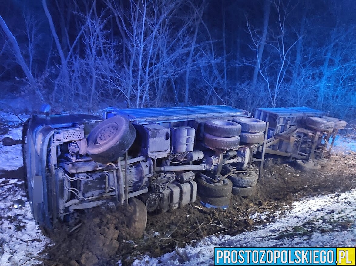 Samochód ciężarowy wpadł do rowu na DW 426, między Zalesiem Śląskim a miejscowością Klucz.