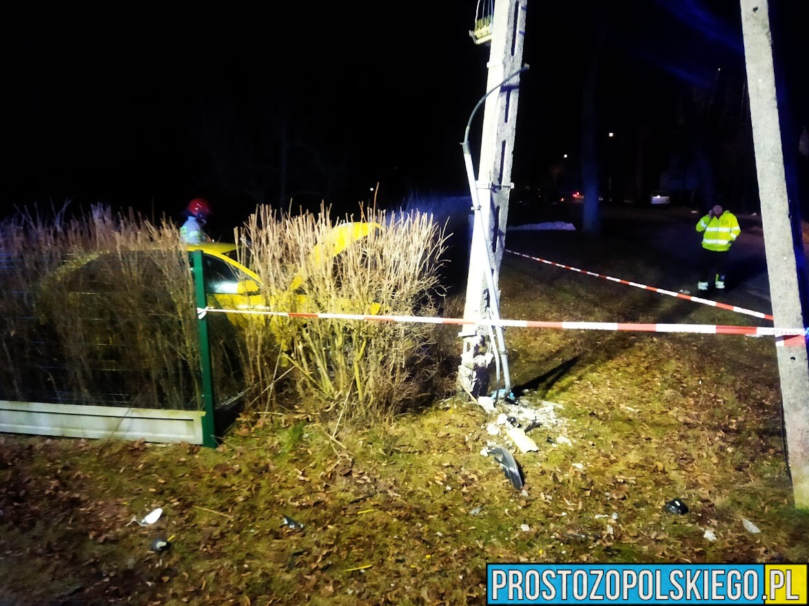 Nietrzeźwy kierowca wjechał w słup energetyczny w miejscowości Rzędów.(Wideo)