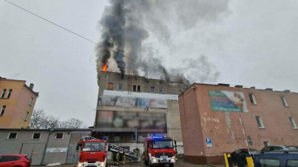 Pożar na terenie hali targowej w Brzegu.