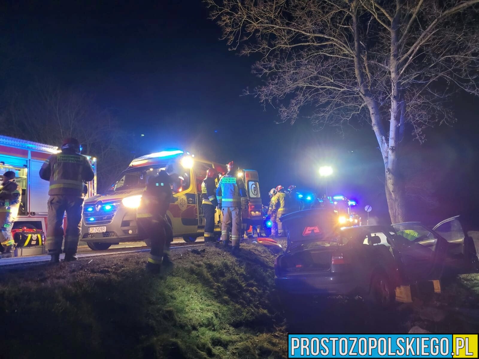 Kierujący Audi zjechał do rowu i uderzył w drzewo na trasie Krzemieniec - Raciszów DK39.(Zdjęcia)