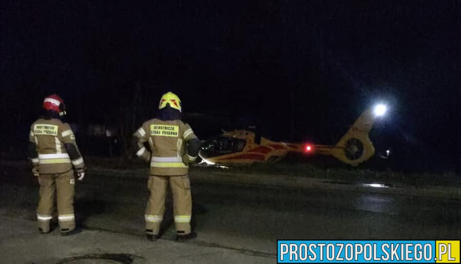 Poparzony mężczyzna po eksplozji materiałów wybuchowych w miejscowości Leśnica. LPR zabrał poszkodowanego do szpitala.