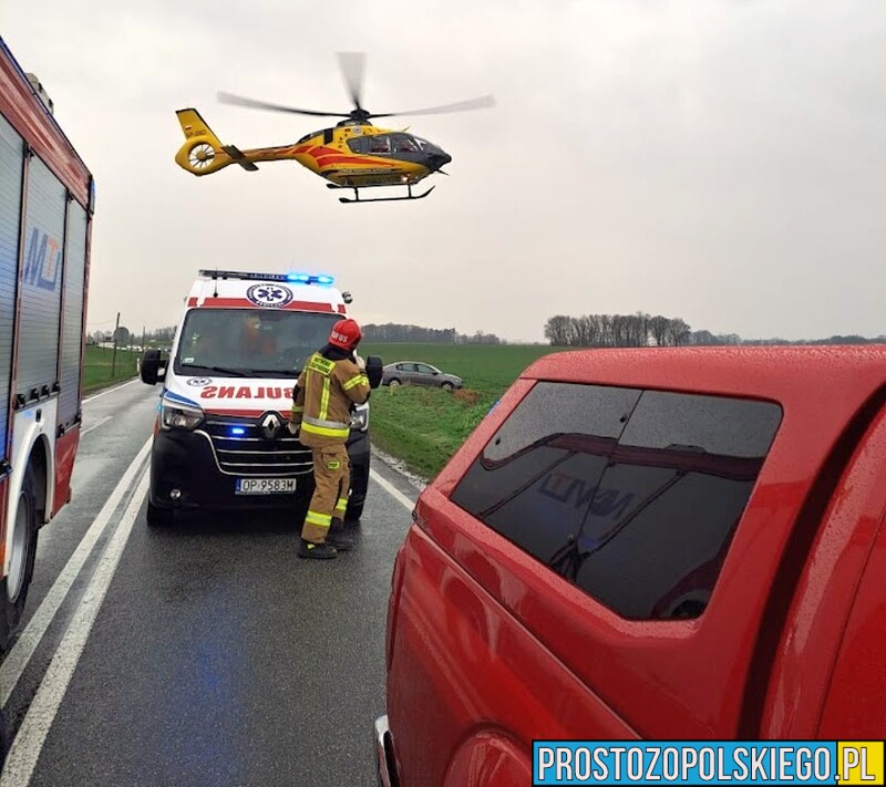 Wypadek pod Namysłowem. 4 osoby trafiły do szpitala. Na miejscu lądował LPR.(Zdjęcia)