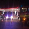 Pożar busa na autostradzie A4 na stacji benzynowej.