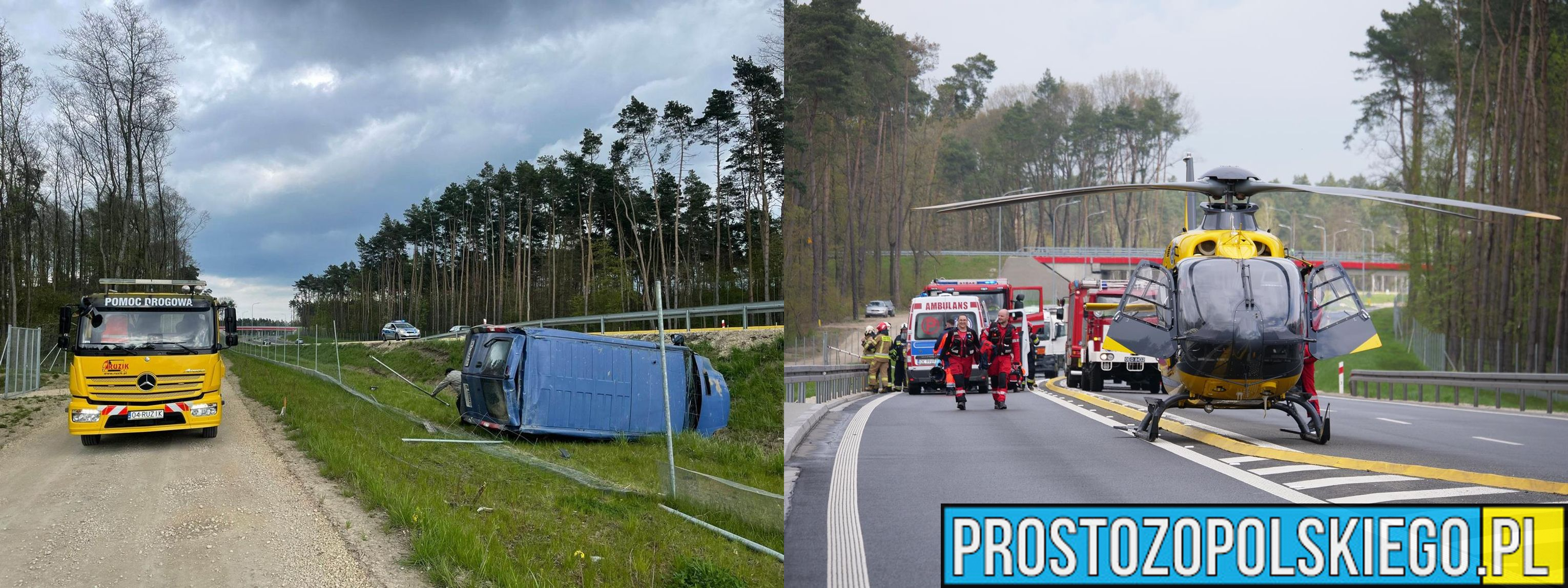 Bus spadł ze skarpy na obwodnicy Kędzierzyna-Koźla . Na miejscu lądował LPR.(Zdjęcia)