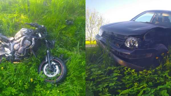 Błotnica Strzelecka: zderzenie auta z motocyklistą. Kierowca osobówki zbiegł z miejsca.