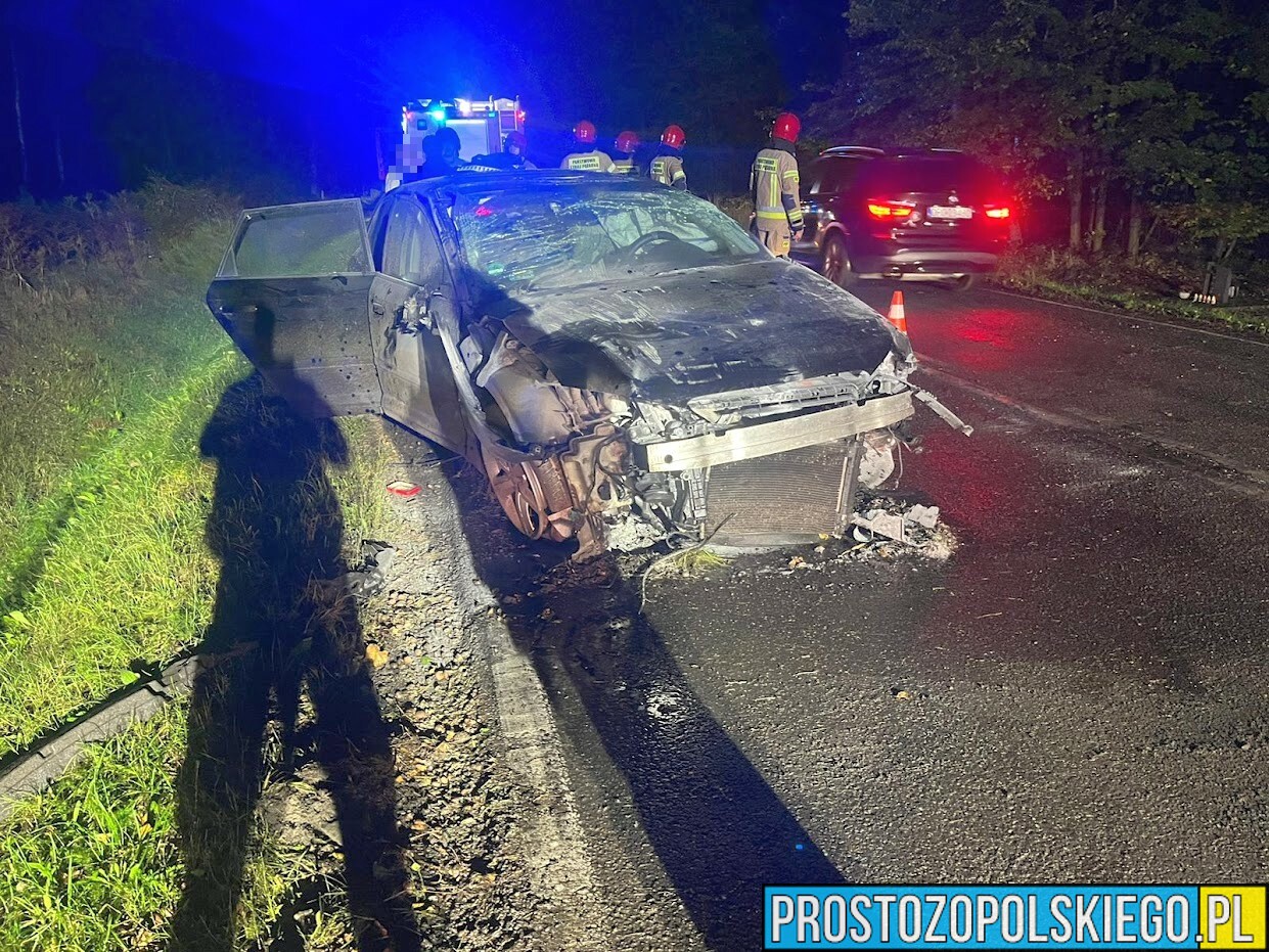 Wypadek audi na DK45 na trasie Bierdzany-Jełowa.(Zdjęcia)