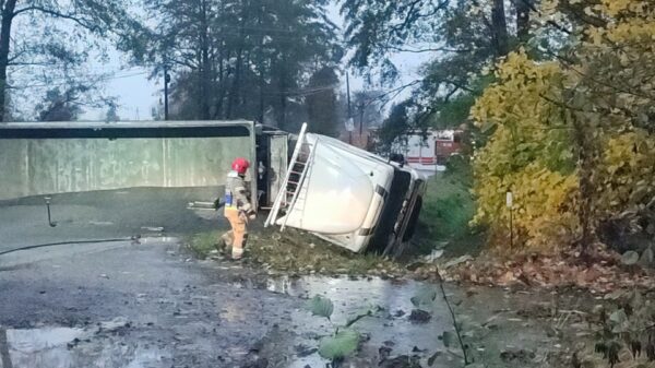 Wypadek w Niemodlinie. Kierujący ciężarówką uderzył i zerwał bariery mostu.(Zdjęcia)