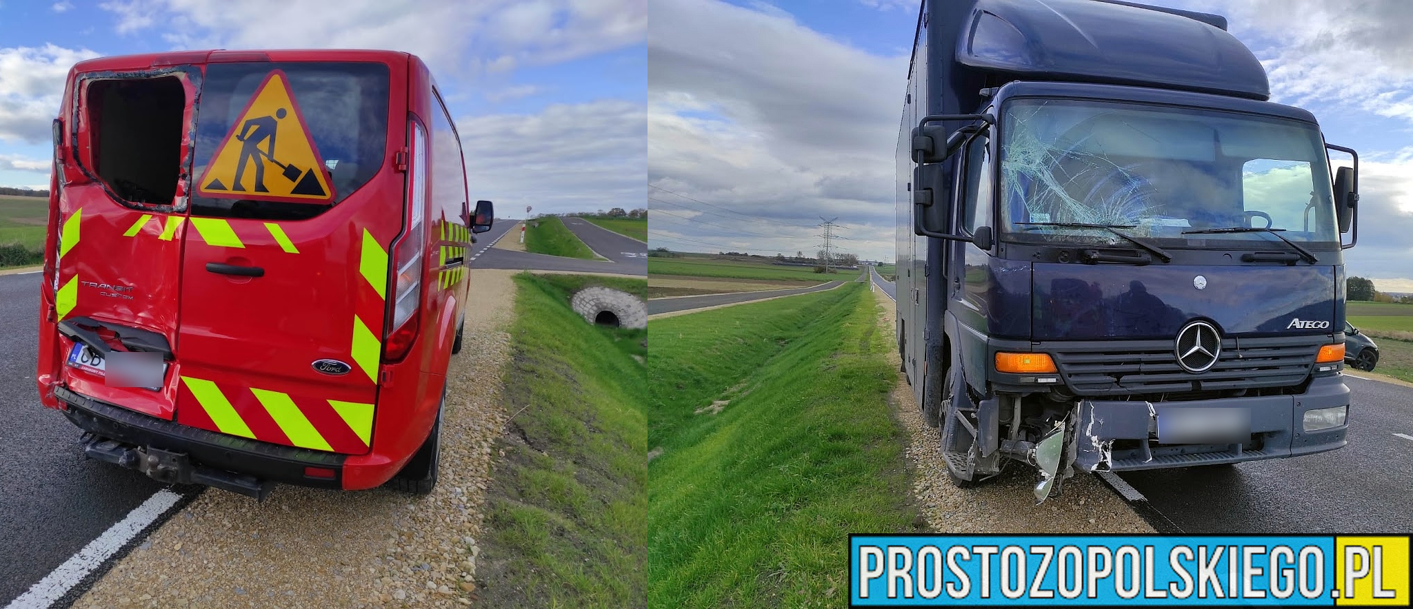 Kierujący ciężarówką najechał na busa na DW429 między Prószkowem a Zimnicami Małymi.(Zdjęcia)