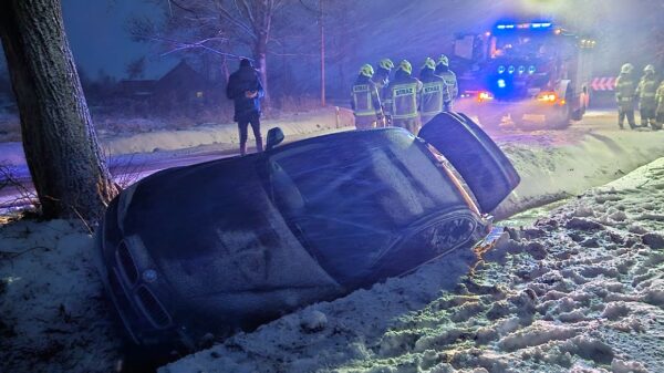 Grabice : kierujący BMW wjechał autem do rowu. Auto powiadomiło służby ratunkowe e-Call.(Zdjęcia)