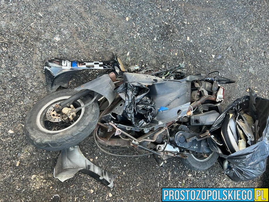 18-latek kierujący skuterem czołowo zderzył sie z samochodem w Dobrodzieniu.(Zdjęcia)