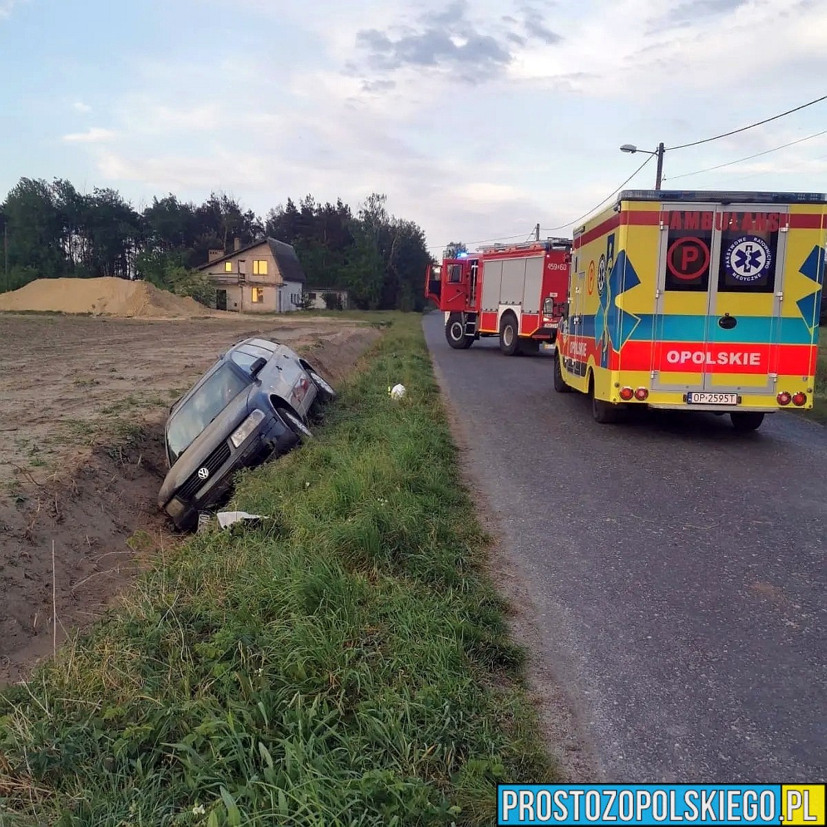 Fałkowice :41-latek z Mołdawii wjechał Passatem do rowu. Mężczyzna miał prawie 2 promile.(Zdjęcia)