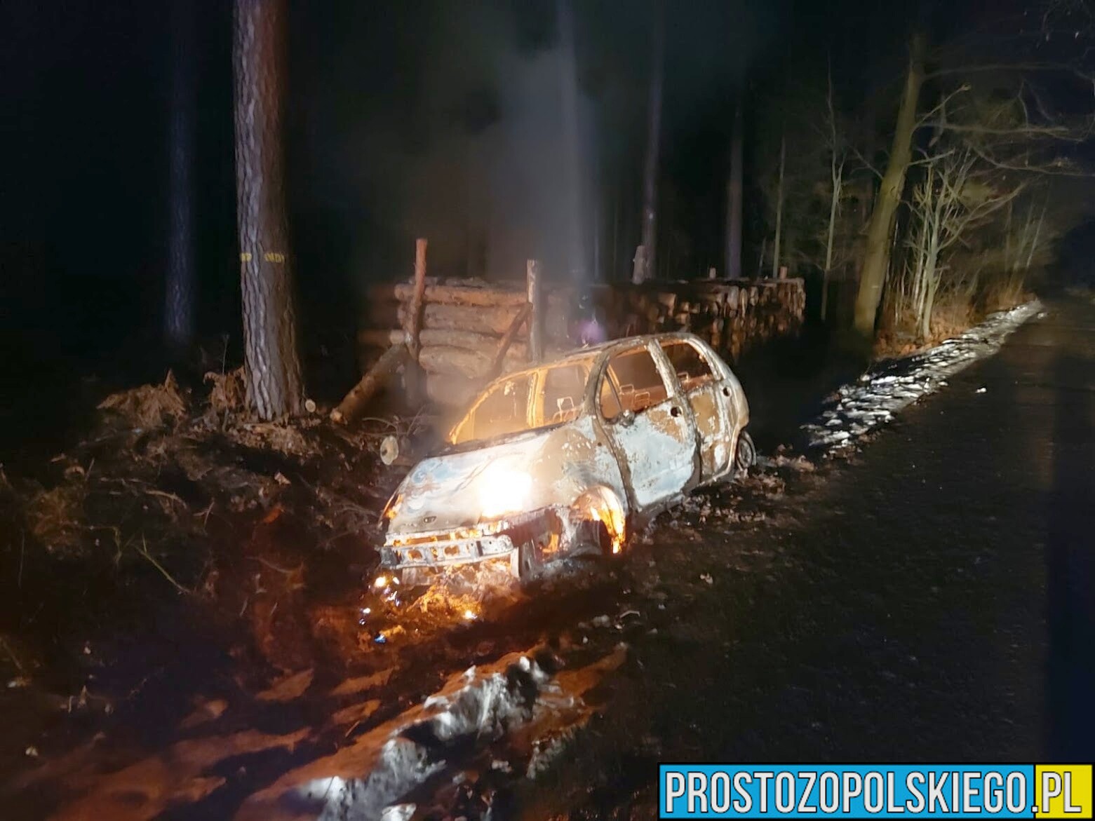Pożar samochodu w lesie w Starych Budkowicach. Kierowca 3 promile alkoholu w organizmie.(Zdjęcia)