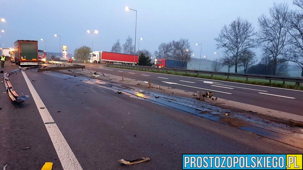Tir uderzył w bariery energochłonne i zablokował drogę na DK 46 Paczków-Nysa.(Zdjęcia&Wideo)
