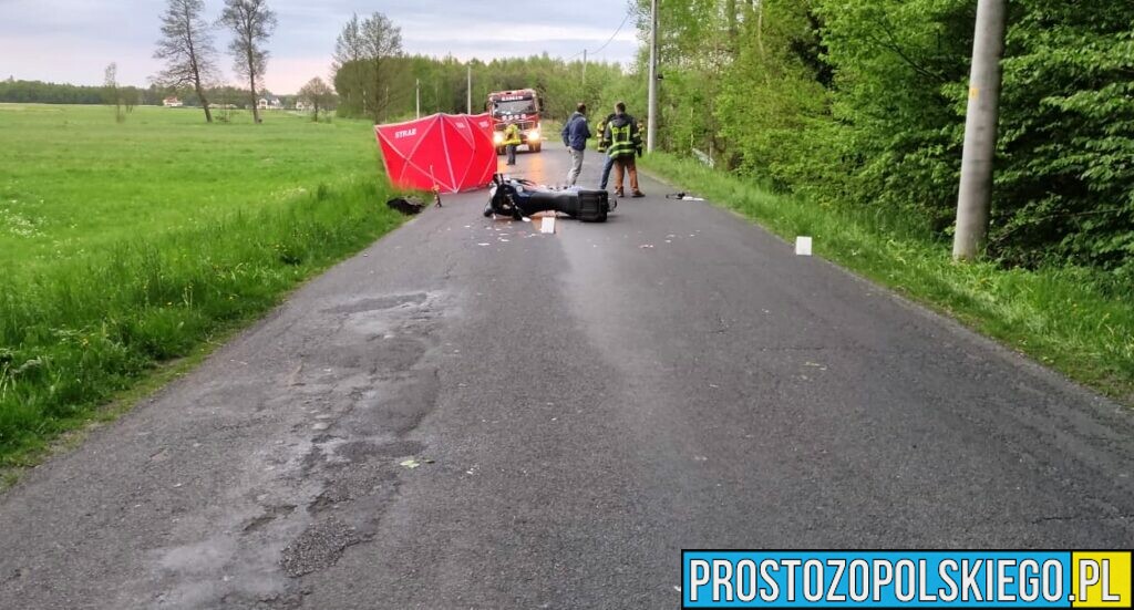 Wypadek śmiertelny motocyklisty pod Kadłubem w powiecie strzeleckim.