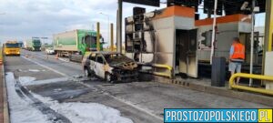 Pożar punktu opłat przy węźle Brzeg na autostradzie A4.(Wideo)