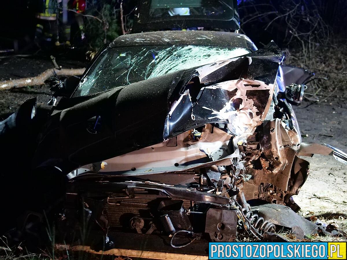 Kierujący sportowym jaguarem ściął dwa drzewa z auta niewiele zostało.(Zdjęcia)