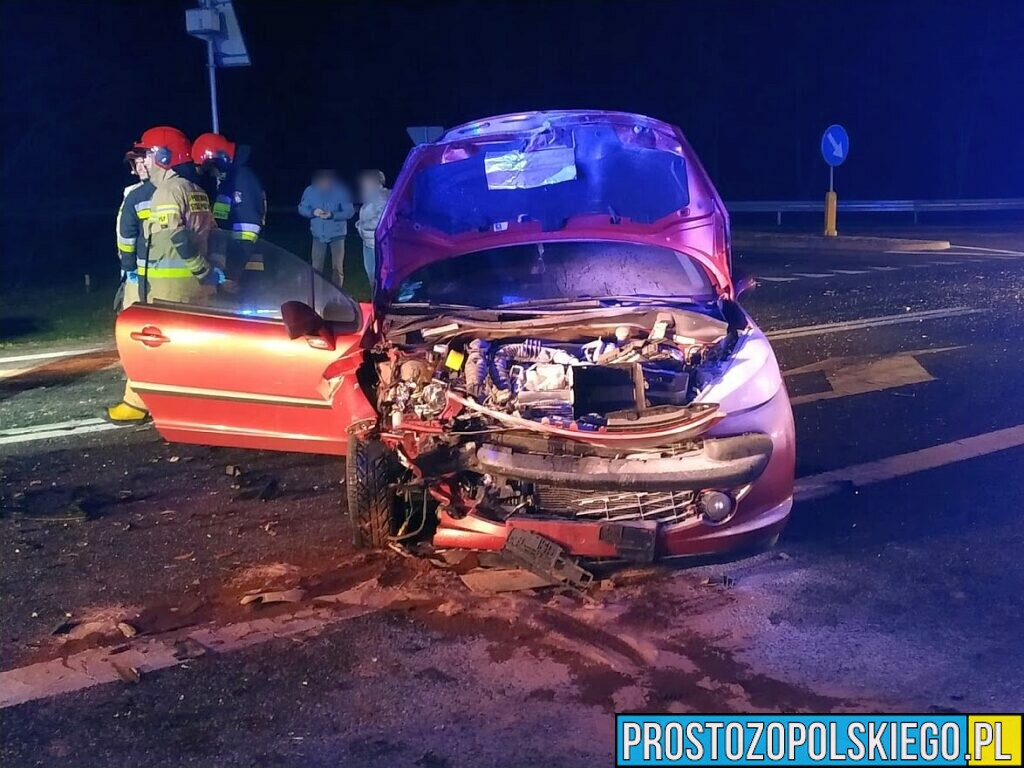 Zderzenie dwóch aut w miejscowości Schodnia na DK46.Jedna osoba została zakleszczona w pojeździe.(Zdjęcia)