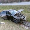 Dachowanie mazdy na autostradzie A4.Samochodem podróżowała rodzina z Ukrainy z dwójką małych dzieci.(Zdjęcia)
