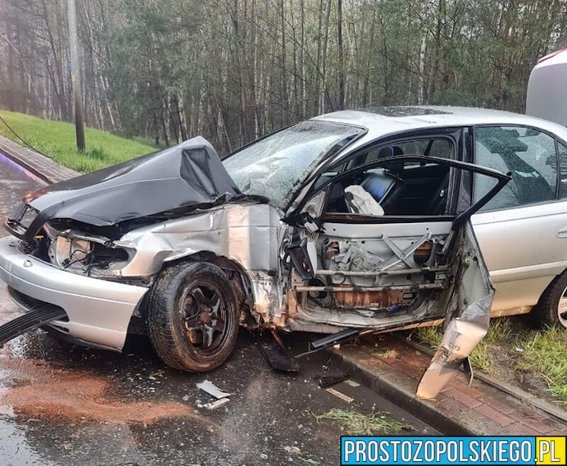 Wypadek na dk46 w miejscowości Dąbrowa. Kierująca autem wjechała w słup.(Zdjęcia&Wideo)
