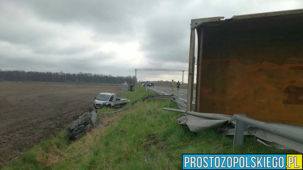 Wypadek na obwodnicy Opola. Zderzyły się tam dwie ciężarówka bus i osobówka. Na miejscu lądował LPR.(Zdjęcia&Wideo)