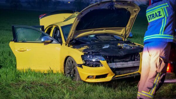 Sportowe audi roztrzaskało się na drzewie. Trzy osoby w szpitalu (Zdjęcia)