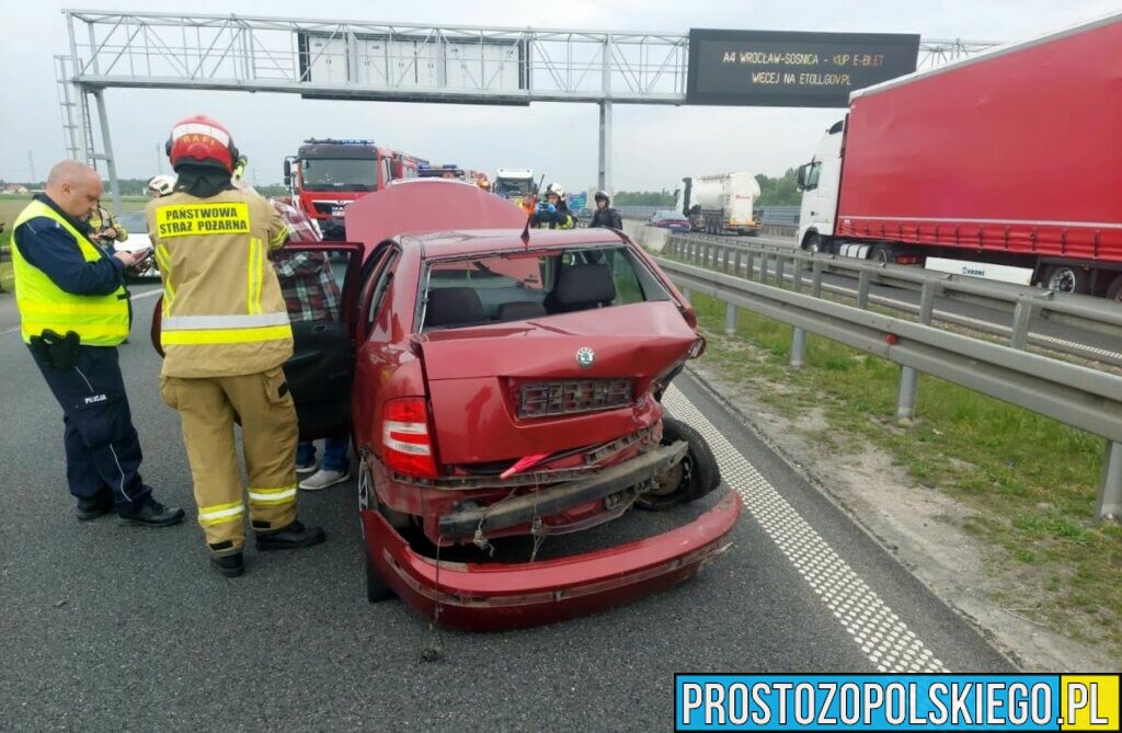 Wypadek na opolskim odcinku autostrady A4.Zderzenie skody z fiatem.(Zdjęcia)