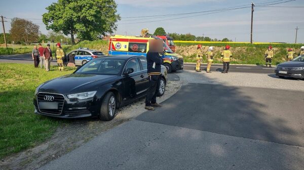 Zderzenie audi z busem na DW454 w Biestrzykowicach koło Namysłowa.(Zdjęcia)