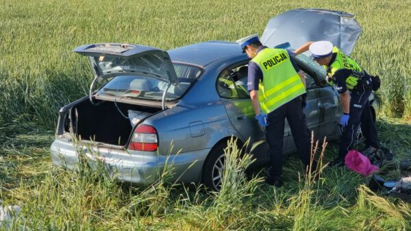 Daewo dachowało w polu.W aucie było dwóch pijanych mężczyzn i worki z tytoniem.(Zdjęcia)