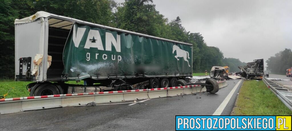 Śmiertelny wypadek na autostradzie A4.Doszło tam do zderzenia dwóch ciężarówek, które się zapaliły.(Zdjęcia)