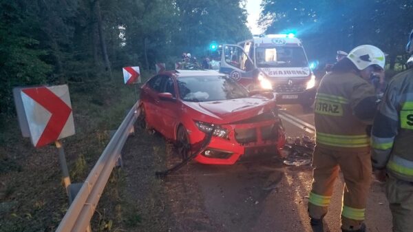 Czołowe zderzenie dwóch aut na DW423 pomiędzy Januszkowicami a Kłodnicą. Sprawca jechał na podwójnym gazie!