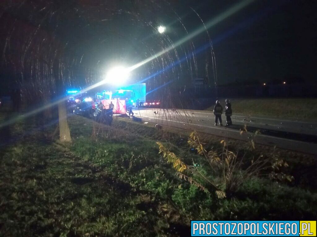 Wypadek śmiertelny na DK46 na obwodnicy Dobrodzienia. Osobówka wjechała w kombajn. Jedna osoba nie żyje.(Zdjęcia)