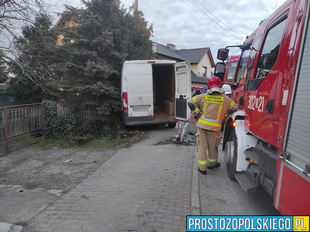 Kierujący busem wjechał w ogrodzenie i słup energetyczny w Dobrzeniu Wielkim.