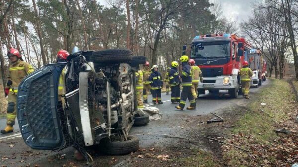 Wypadek na DW nr 423 w lesie pomiędzy Kłodnicą a Januszkowicami.