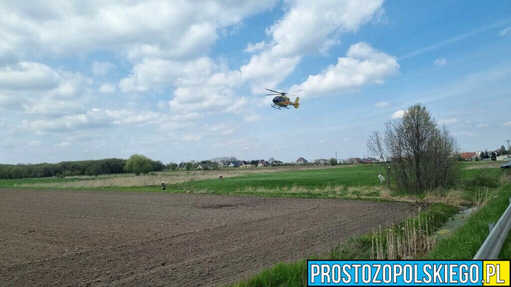 Samochód wpadł do rowu na DW 414, między Górkami, a Chrząszczycami. Na miejscu lądował LPR. (Zdjęcia&Wideo)