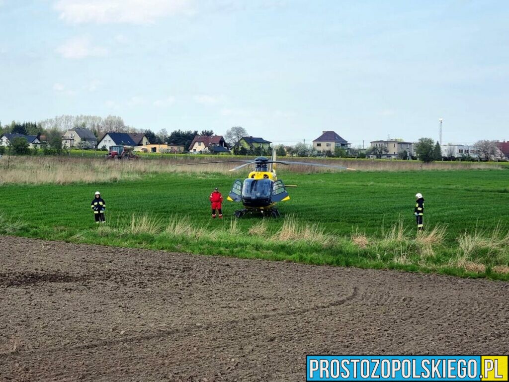 Samochód wpadł do rowu na DW 414, między Górkami, a Chrząszczycami. Na miejscu lądował LPR. (Zdjęcia&Wideo)