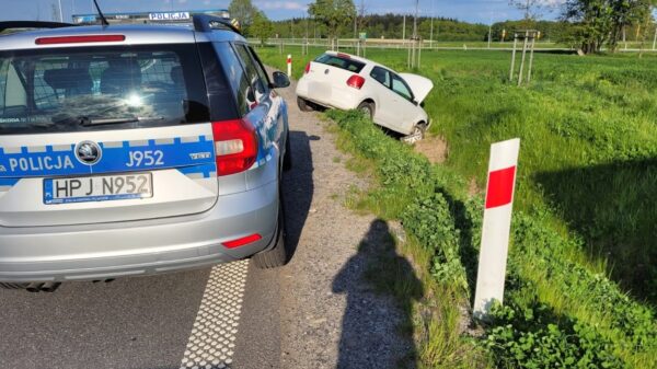 75-latek wjechał autem do rowu. Badanie wykazało u kierowcy ponad 2 promile.(Zdjęcia)