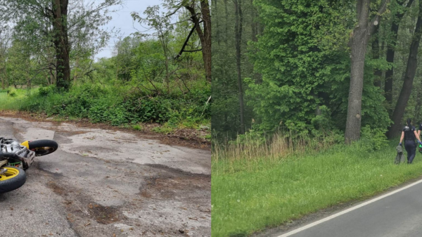 Motocyklista doprowadził do zderzenia z autem. Odkręcił tablice rejestracyjną i uciekł z miejsca. Szuka go policja.