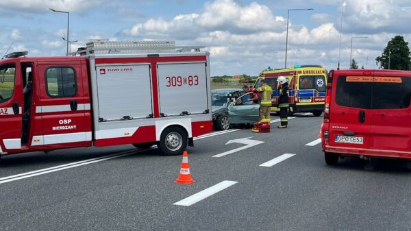 Czołowe zderzenie dwóch samochodów na DK46 w Bierdzanach.(Zdjęcia)