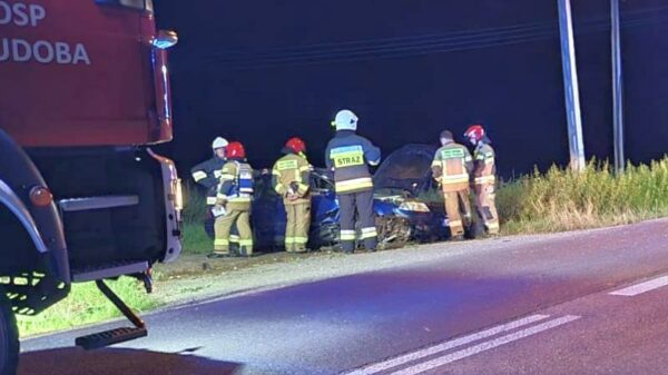 Wypadek w miejscowości Wędrynia. 20-latek miał 2,4 promila. Pasażerowie 16 i 17-lat zabrani do szpitala.(Zdjęcia)