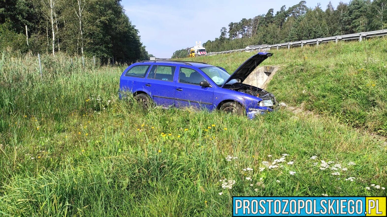 Kierująca autem zakończyła swoją jazdę na pasie zieleni na autostradzie A4. Kobieta została zabrana do szpitala.(Zdjęcia)