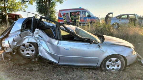 Dachowanie audi na trasie Bogdanowice - Głubczyce. Kierowca był pod działaniem amfetaminy.