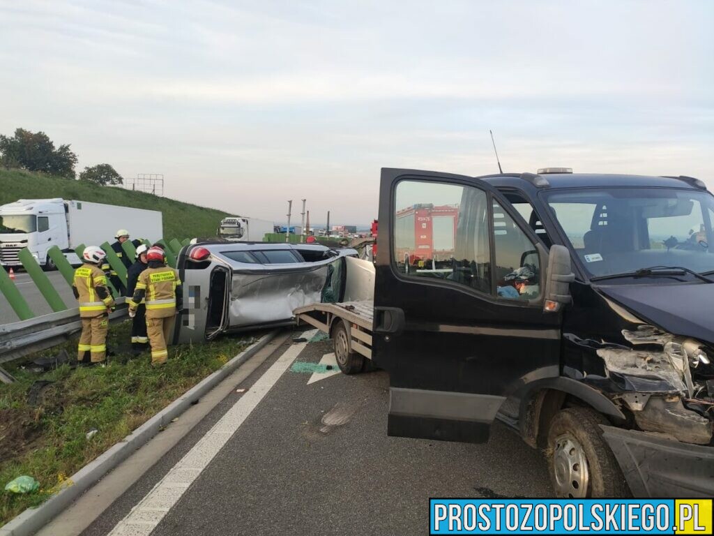 Wypadek autolawetny ,która przewoziła na przyczepie auta na autostradzie A4.(Zdjęcia)