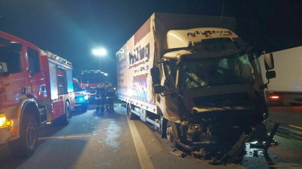 Zderzenie dwóch ciężarówek na opolskim odcinku autostrady A4.Jedna osoba została poszkodowana.